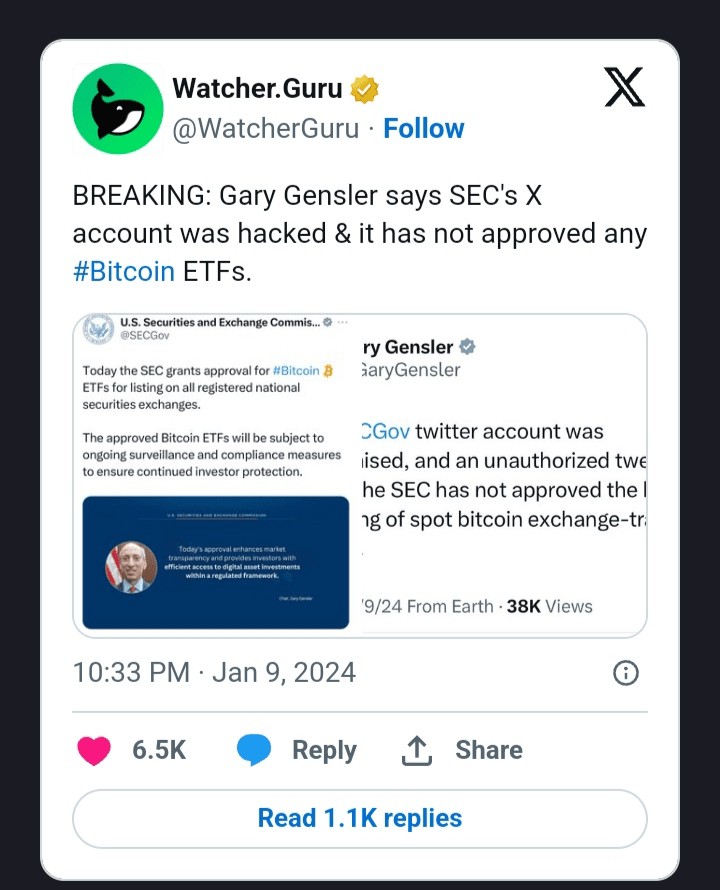 SECX帳戶被駭比特幣ETF批準聲明是虛假的