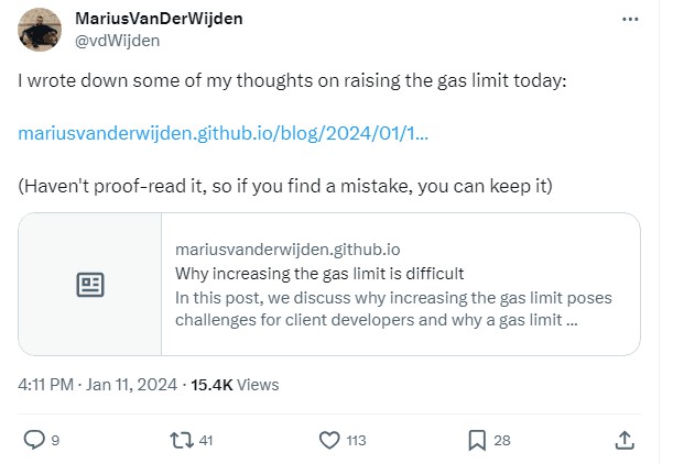 以太坊開發者對 Vitalik 提高 Gas 限額的提議表示擔憂