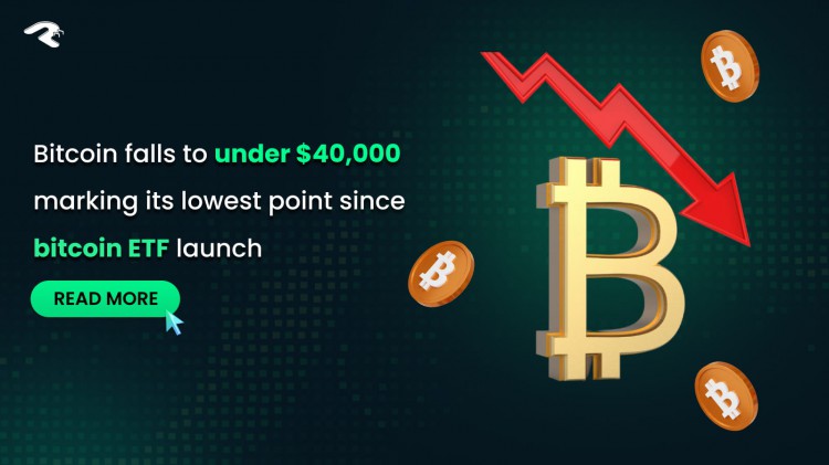 比特幣下跌至40,000美元以下 最低水平 1月22日 新高 ETF 最低價2023年12月4日 注