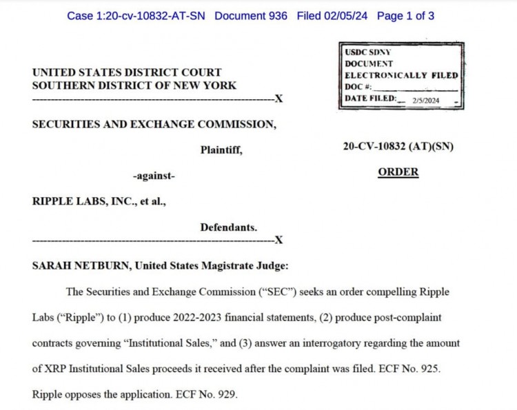 SEC在正在進行的訴訟中取得了對RIPPLE的重大勝利