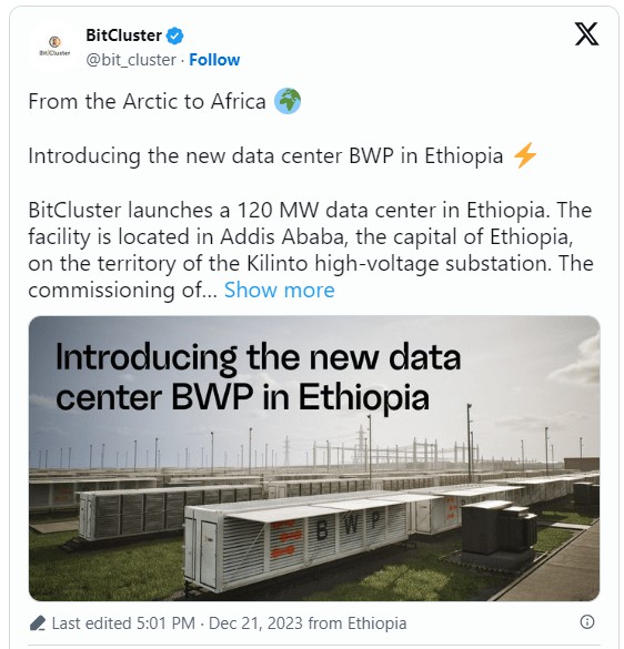 NEWBASEFORCHINESEBITCOINMINERSETHIOPIA